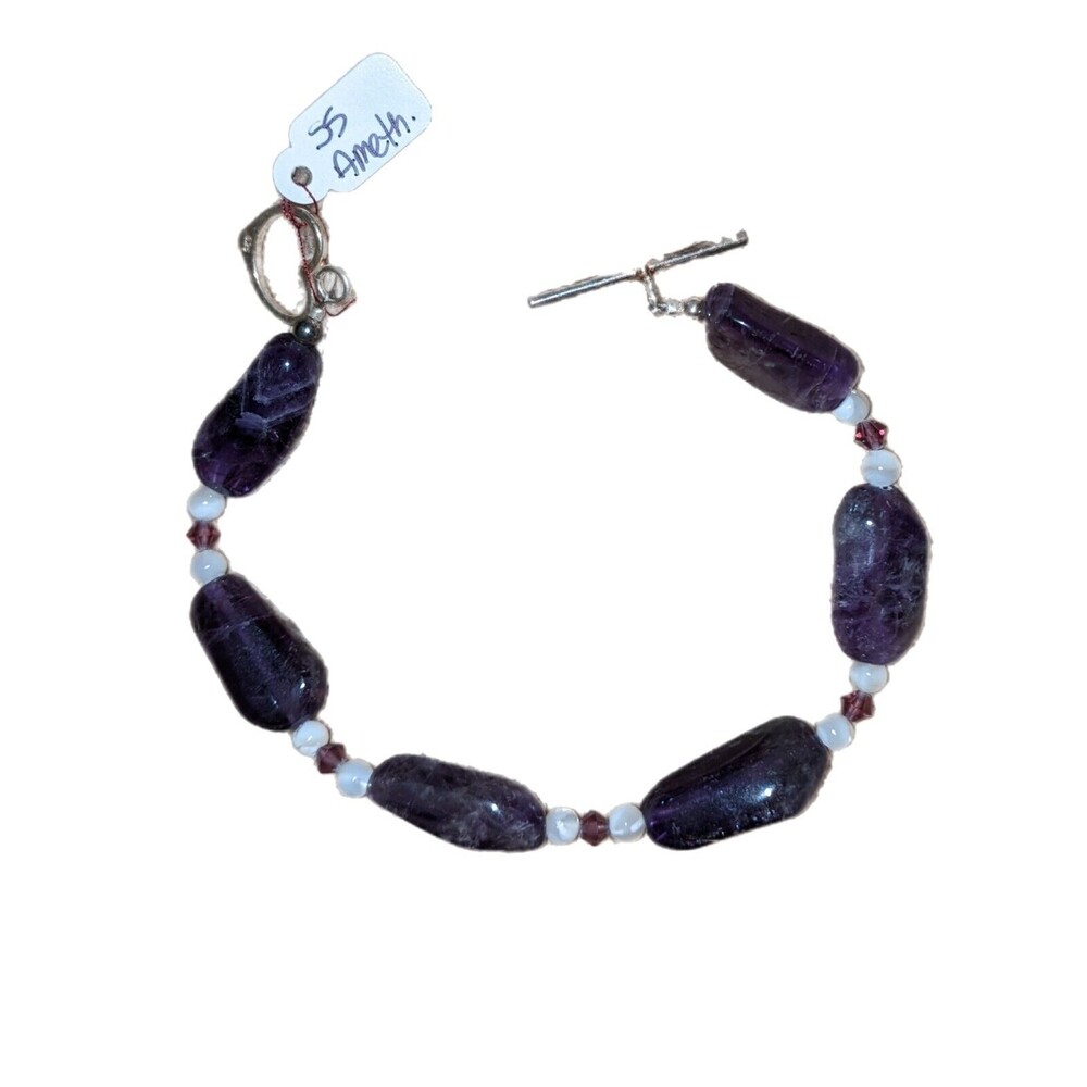 Handmade Bracelet Amethyst Sterling Silver Made with Swarovski Crystals
